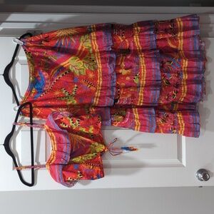 Farm Rio Magic Forest Colorful Midi Ruffle Tiered Skirt and Top Size XL